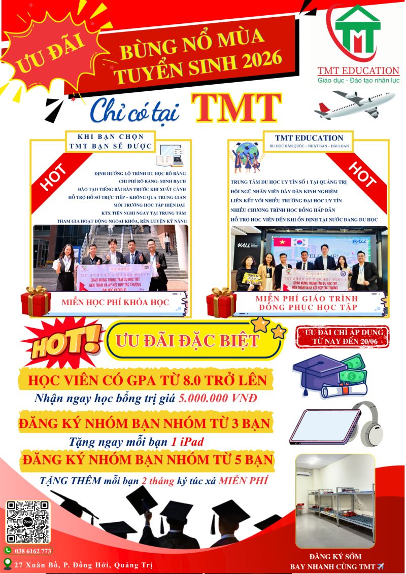 ƯU Đ&Atilde;I TƯNG BỪNG M&Ugrave;A TUYỂN SINH 2026 TẠI TMT EDUCATION &ndash; ĐĂNG K&Yacute; SỚM, NHẬN NGAY NHIỀU QU&Agrave; TẶNG GI&Aacute; TRỊ
